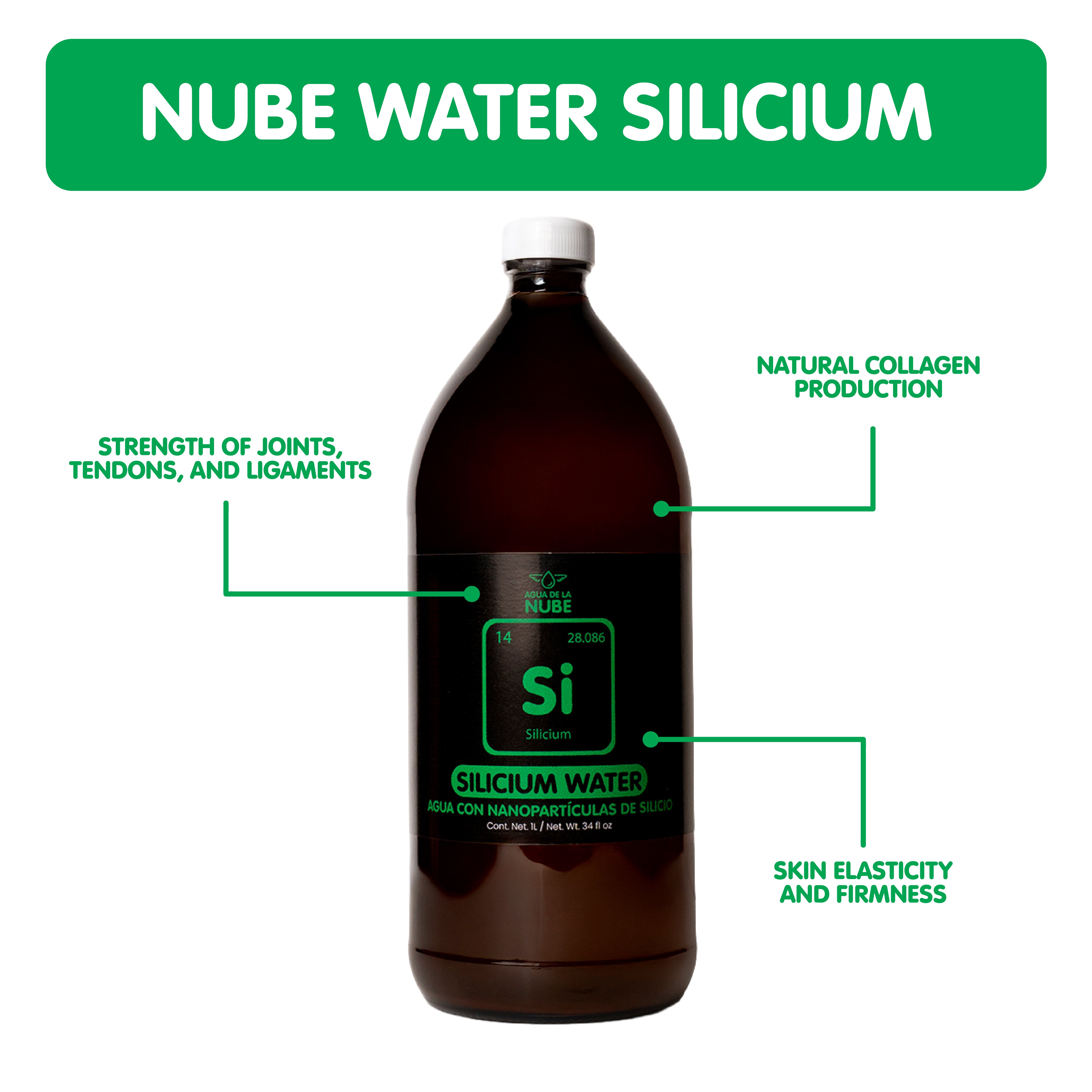 Agua de Silicio – Tu apoyo para el bienestar estructural (20 ppm) 1 litro / 33 oz