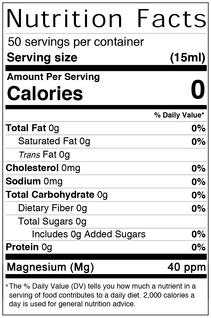 மெக்னீசியம் நீர் - உங்கள் இரத்தத்தின் சூப்பர்ஃபுட். (25 அவுன்ஸ் / 40 பிபிஎம்) (750 மிலி / 40 பிபிஎம்)